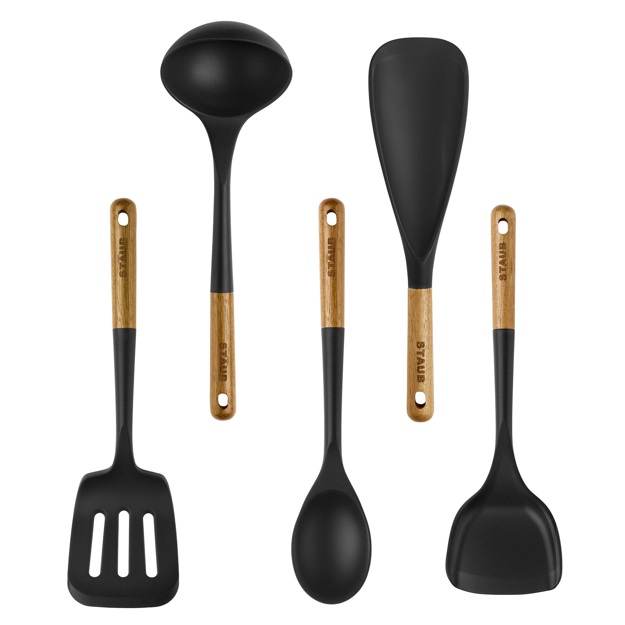 Staub - Silicone with Wood Handle 5-pc Cooking Utensil Set - Black