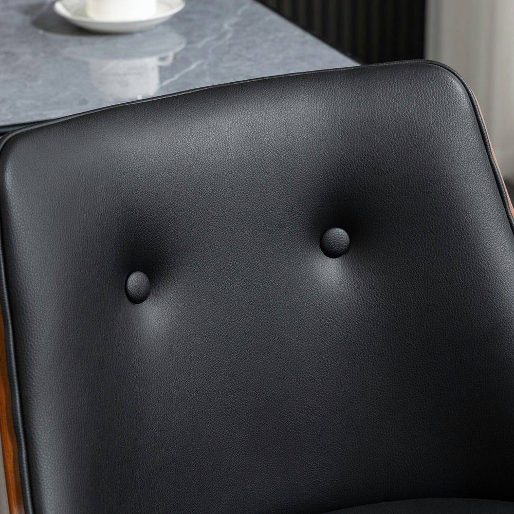 Left. Kadyn - Bar Height Bar Stools, PU Leather Swivel Barstools with Footrest and Tufted Back, Set of 2, Black - Black.