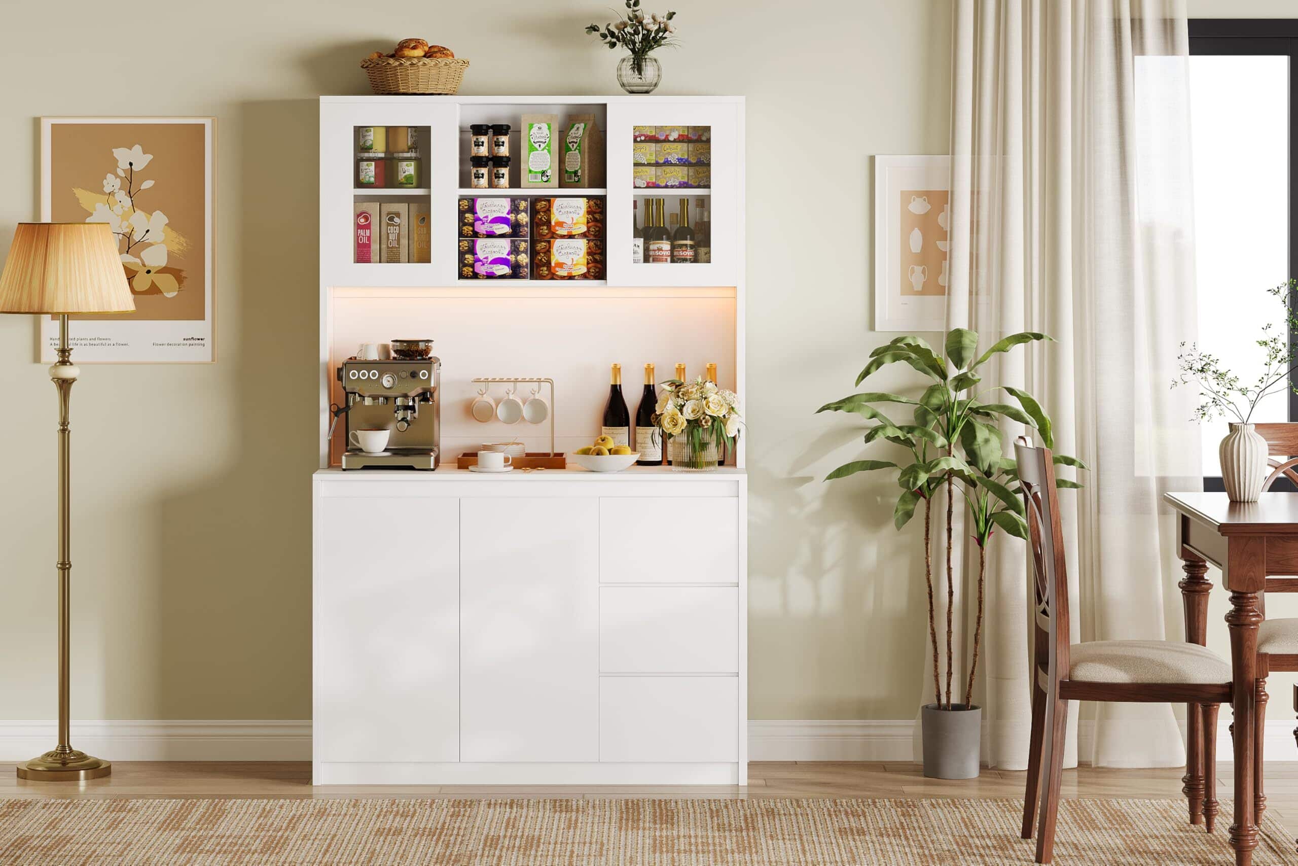 Acekool - Kitchen Pantry Cabinet,71" Tall Storage Cabinet with Doors and Shelves Adjustable,Kitchen Storage Hutch - White