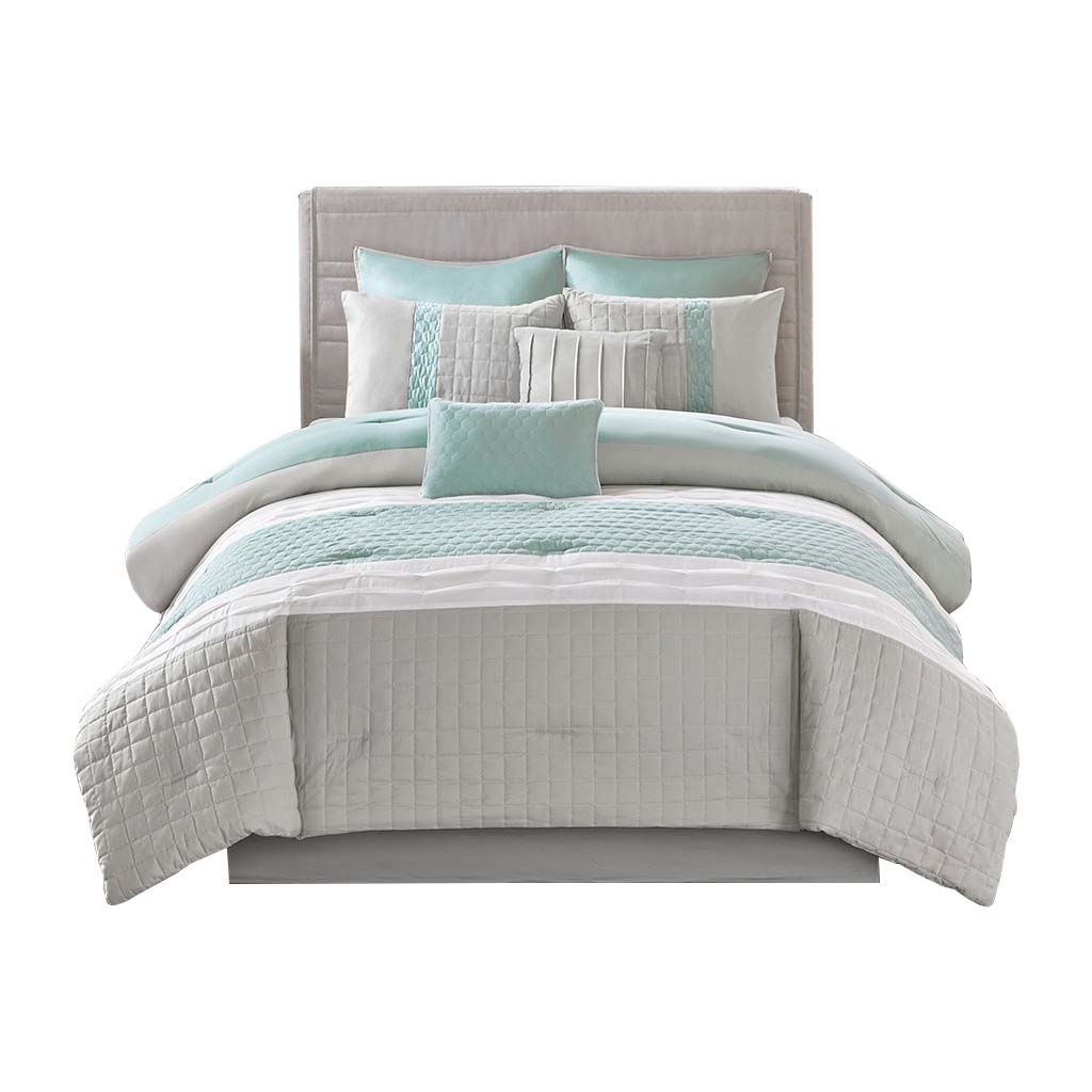 Front. Gracie Mills - Gracie Mills Bryon 8-Piece Comforter Set - Seafoam/Grey.