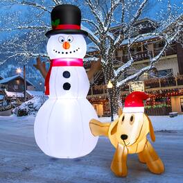 Costway - 6 FT Tall Inflatable Snowman and Dog Set Christmas Decoration w/ LED Lights - Multicolor