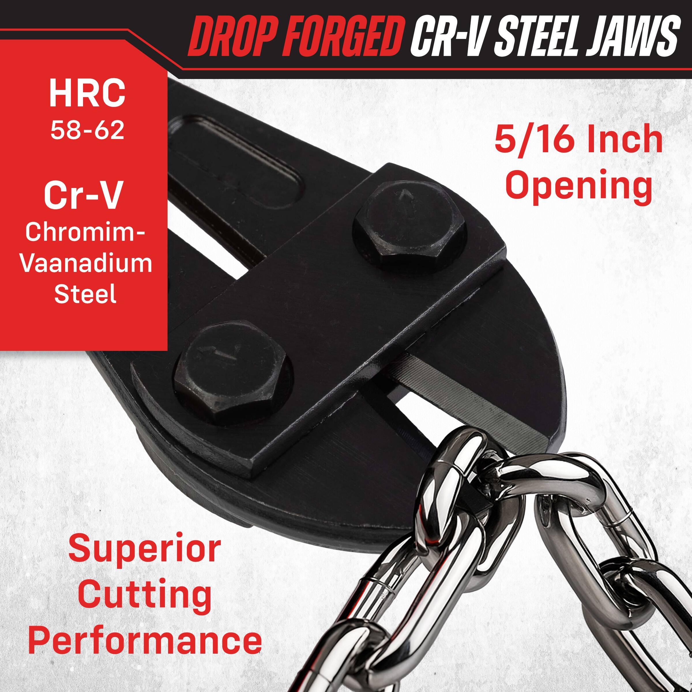 DROP FORGED CR-V STEEL JAWS  
HRC 58-62  
Cr-V  
Chromium-Vanadium Steel  
5/16 Inch Opening  
Superior Cutting Performance