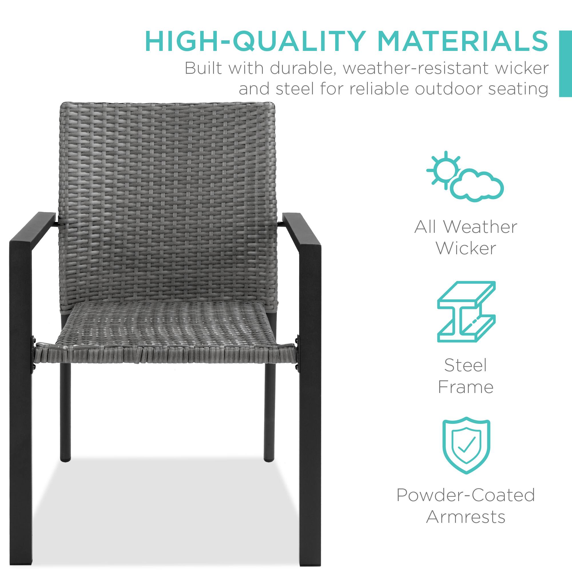 HIGH-QUALITY MATERIALS  
Built with durable, weather-resistant wicker and steel for reliable outdoor seating  

- All Weather Wicker  
- Steel Frame  
- Powder-Coated Armrests