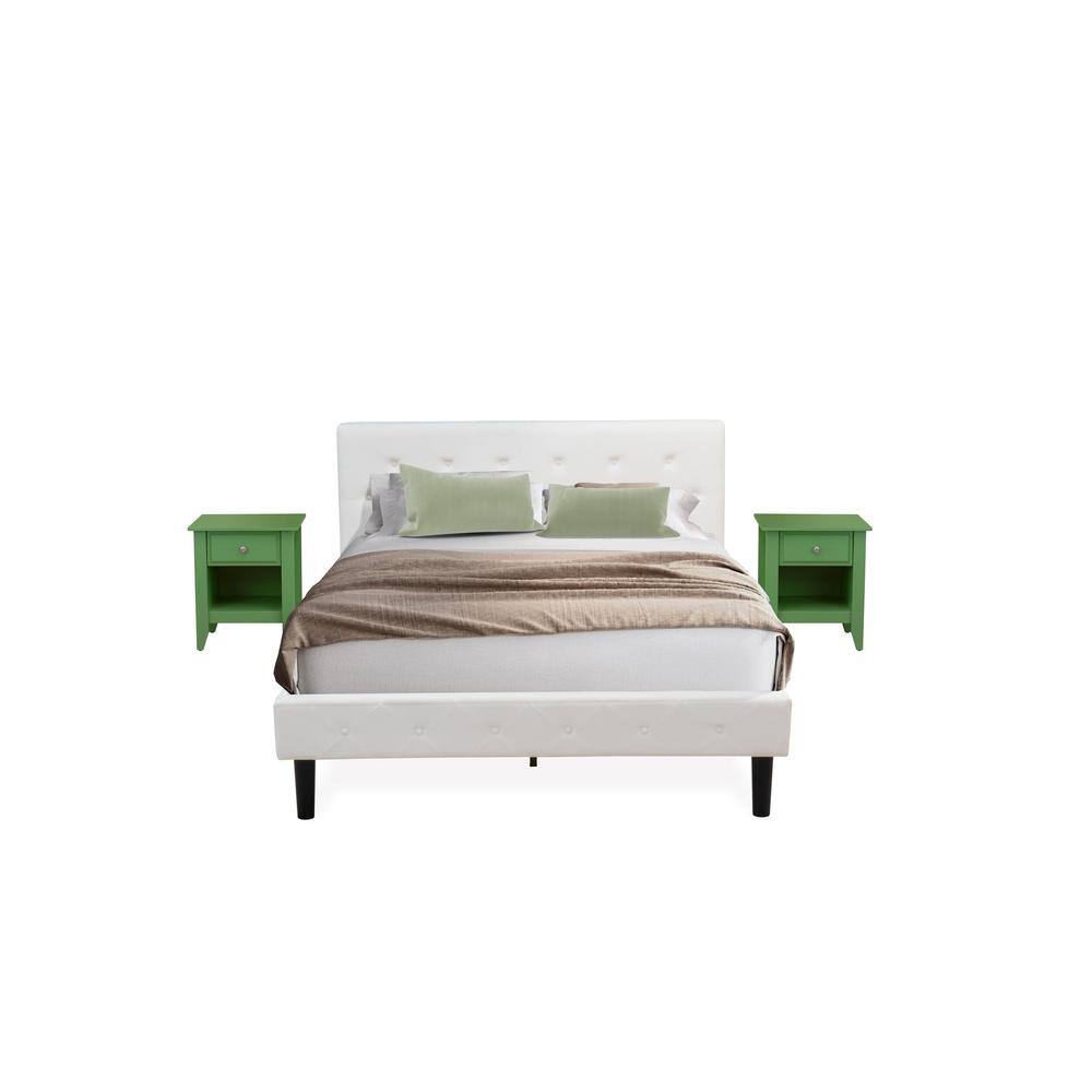 Alt View 4. East West Furniture - NL19Q-2GA12 3 Pc Queen Bed Set - 1 Queen Bed White Velvet Fabric Headboard and 2 Small Nightstand - Clover Green Finish - White Velvet.