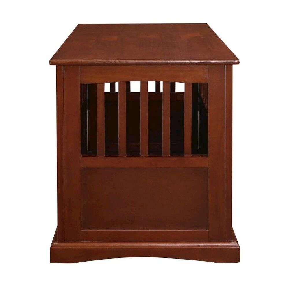 Angle. FurniFact - Walnut Dog Kennel Furniture with Gate, Solid Wood Dog Crate End Table - Walnut.