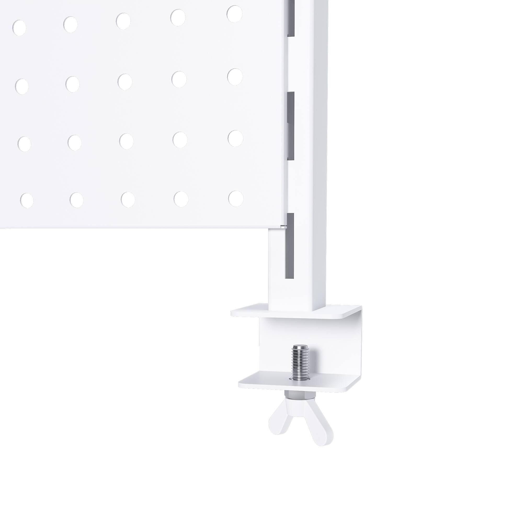 Left. GOODSILO - Large Dual Monitor Stand Desk Organizer with Pegboard Panel and Modular Storage Accessories - White.