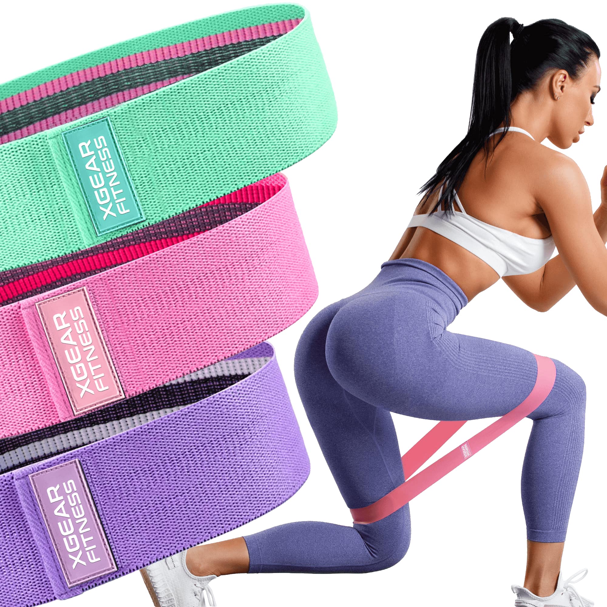 XGear Fitness - Set of 3 Womens Butt and Hip Exercise Bands - Multicolor