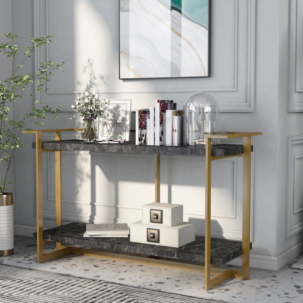 Alt View 3. Furniture of America - Meliman Contemporary Metal 1-Shelf Console Table in Gold and Black - Black.
