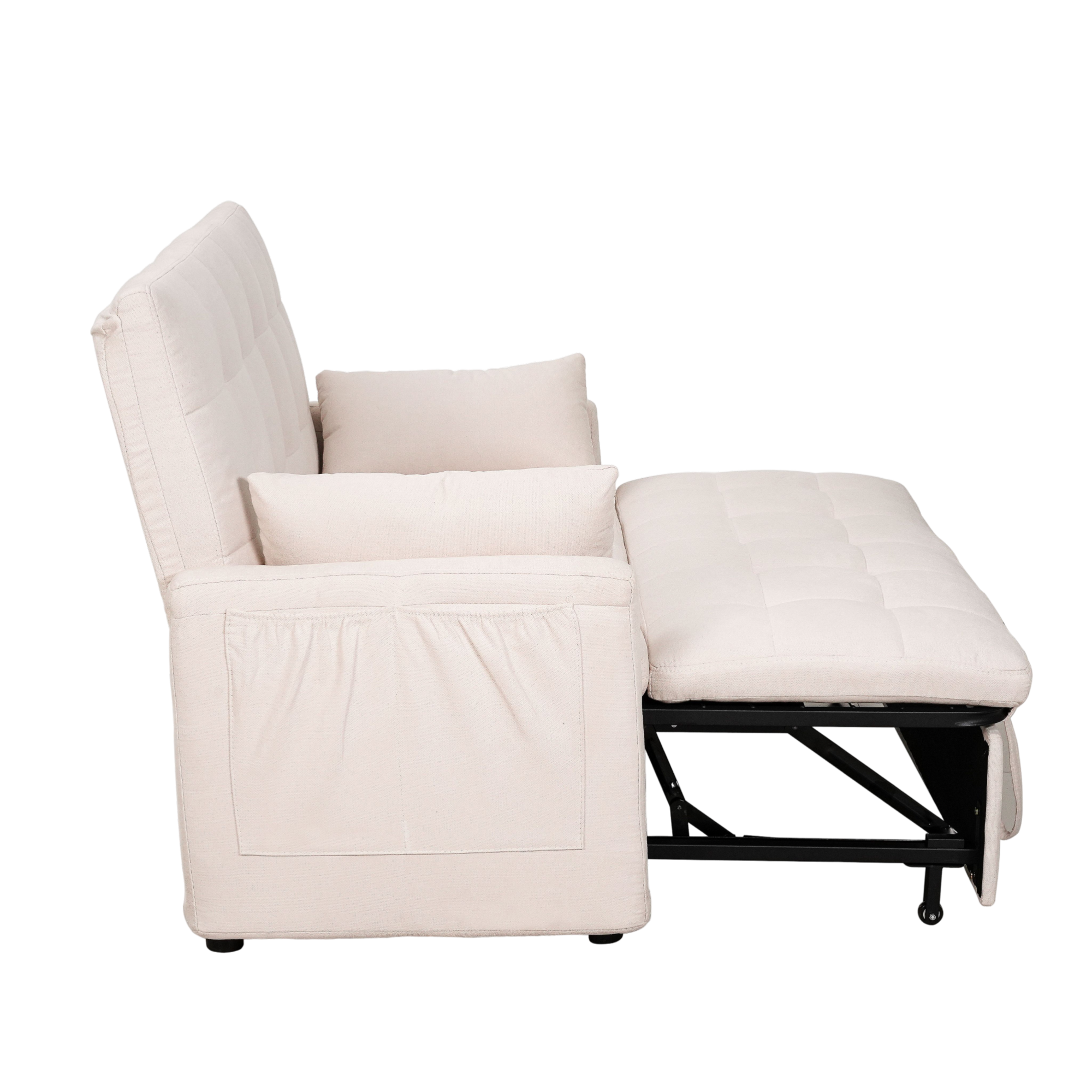 Alt View 7. GOODSILO - Extra-Large 61-Inch Convertible Fabric Sofa Bed With Storage, Adjustable Backrest, And Reinforced Frame - Beige.