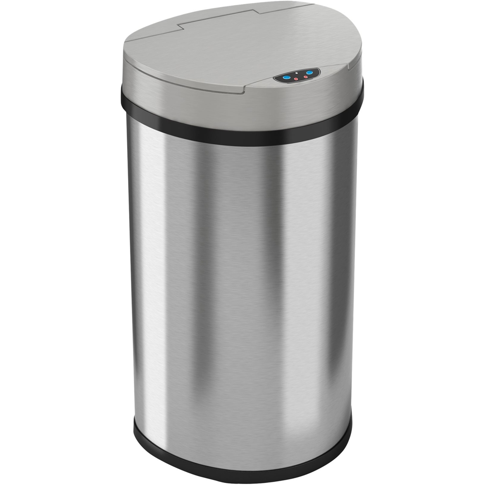 Angle View: iTouchless - 13-Gal. Touchless Semi-Round Trash Can - Brushed Silver