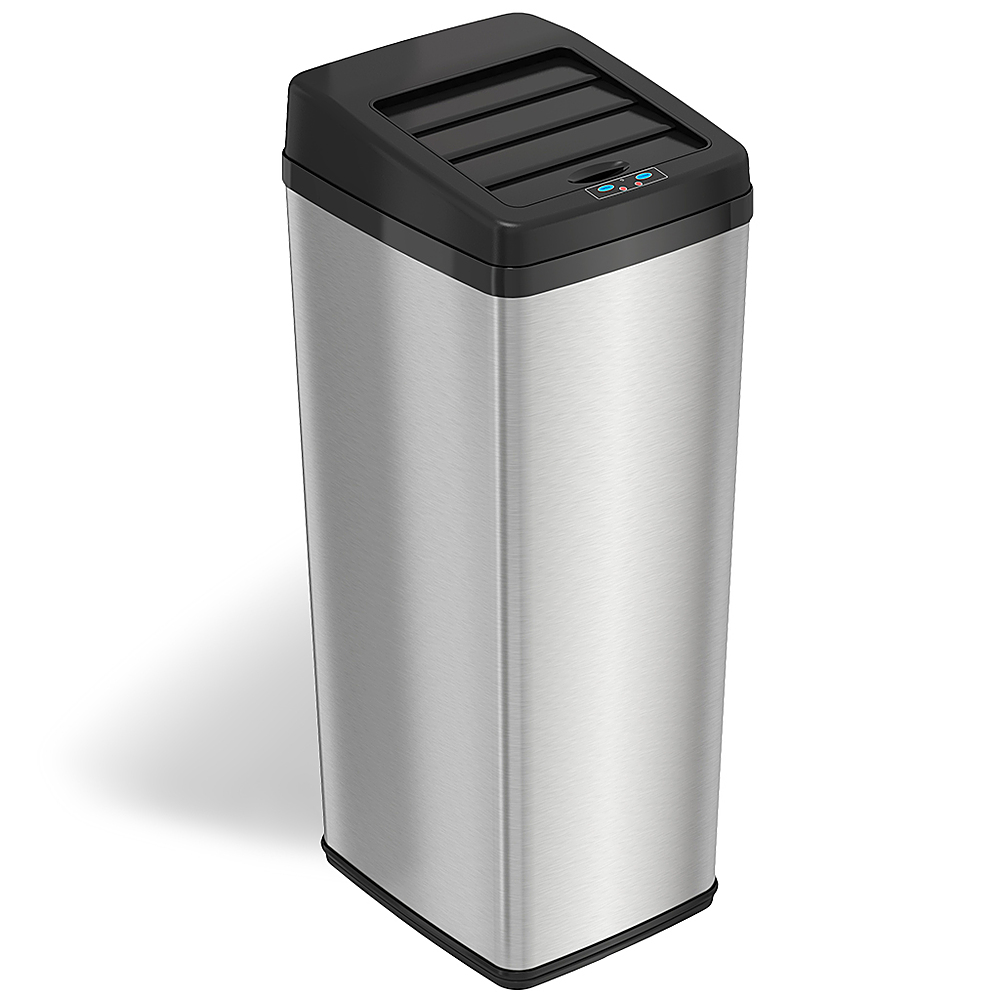Angle View: iTouchless - 14 Gallon Sliding Lid Sensor Trash Can with AbsorbX Odor Control System, Automatic Kitchen Bin - Stainless Steel