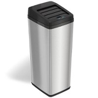 iTouchless - 14 Gallon Sliding Lid Sensor Trash Can with AbsorbX Odor Control System, Stainless Steel Automatic Kitchen Bin - Stainless Steel - Angle_Zoom