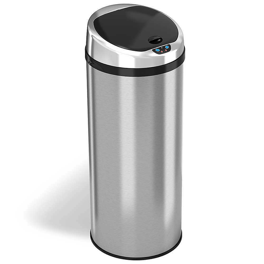 Angle View: iTouchless - 13-Gal. Round Touchless Trash Can - Stainless Steel
