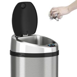 iTouchless - 13-Gal. Round Touchless Trash Can - Stainless Steel - Left_Zoom