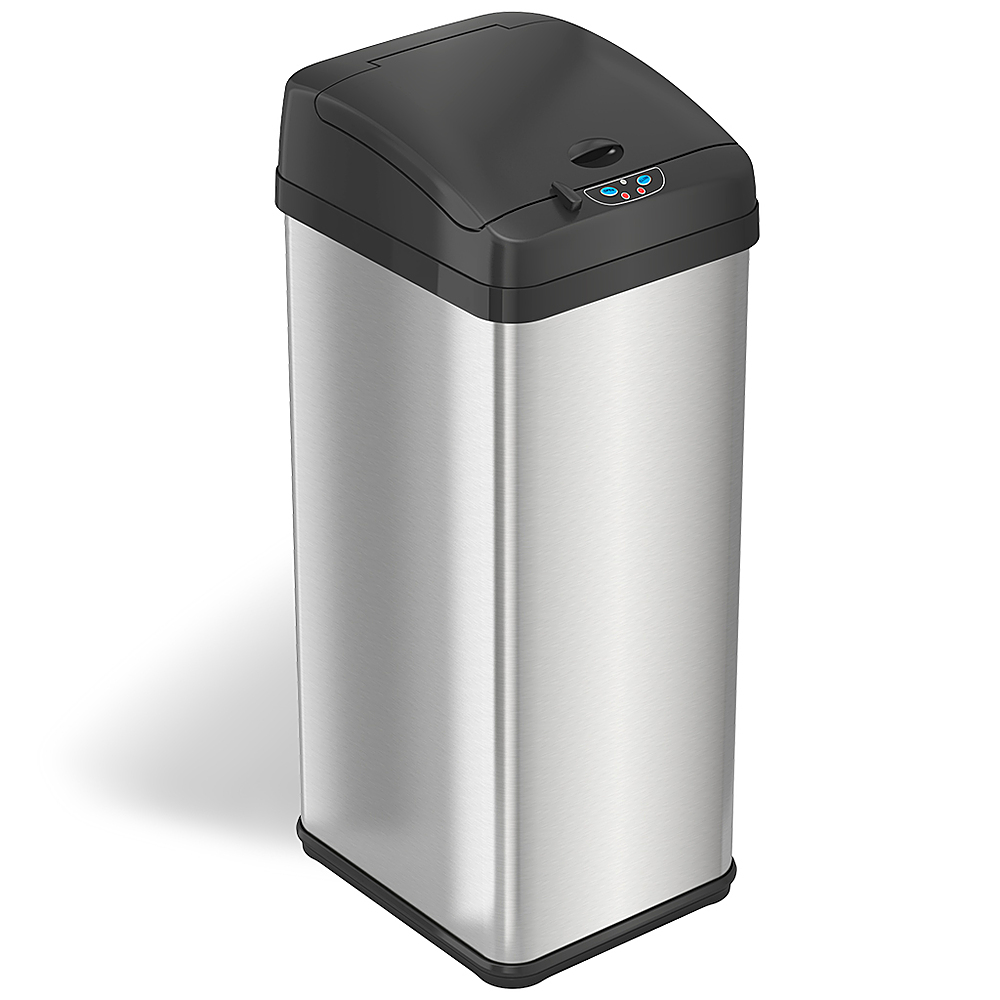 Angle View: iTouchless 2 Compartment Recycle Touchless Trashcan 16 gallon Stainless Steel Recycling Bin