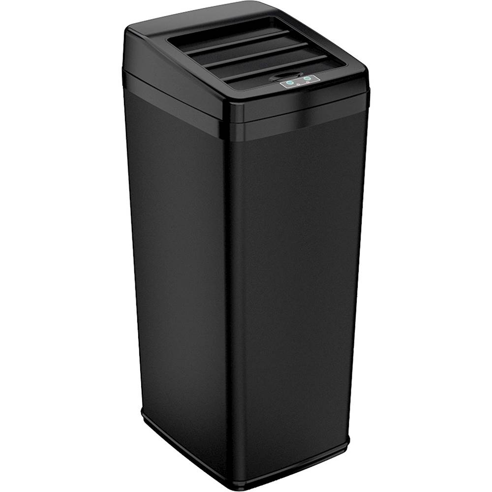 Angle View: iTouchless - 14 Gallon Sliding Lid Sensor Trash Can with AbsorbX Odor Control System, Automatic Kitchen Bin - Black stainless steel