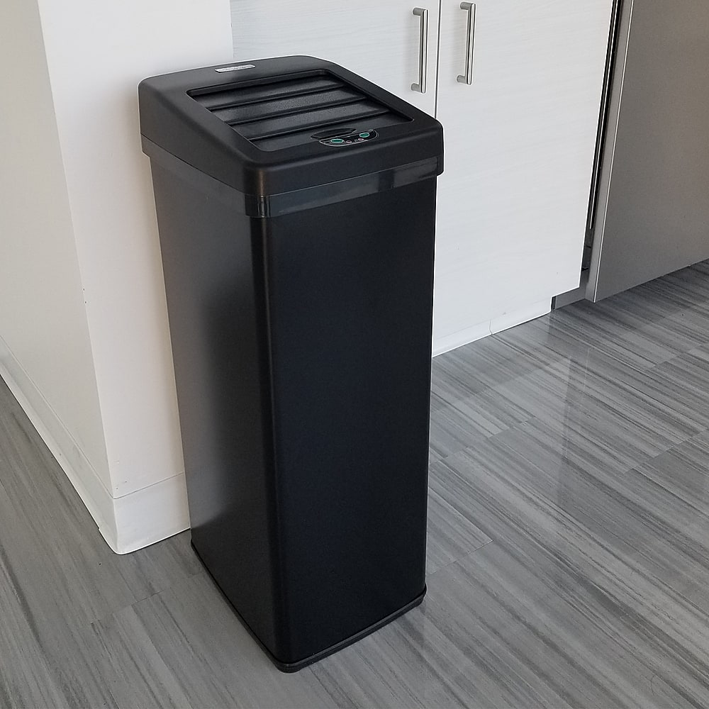 Alt View 12. iTouchless - 14 Gallon Sliding Lid Sensor Trash Can with AbsorbX Odor Control System, Automatic Kitchen Bin - Black stainless steel.