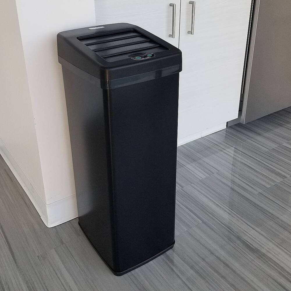 Alt View 12. iTouchless - 14 Gallon Sliding Lid Sensor Trash Can with AbsorbX Odor Control System, Automatic Kitchen Bin - Black stainless steel.