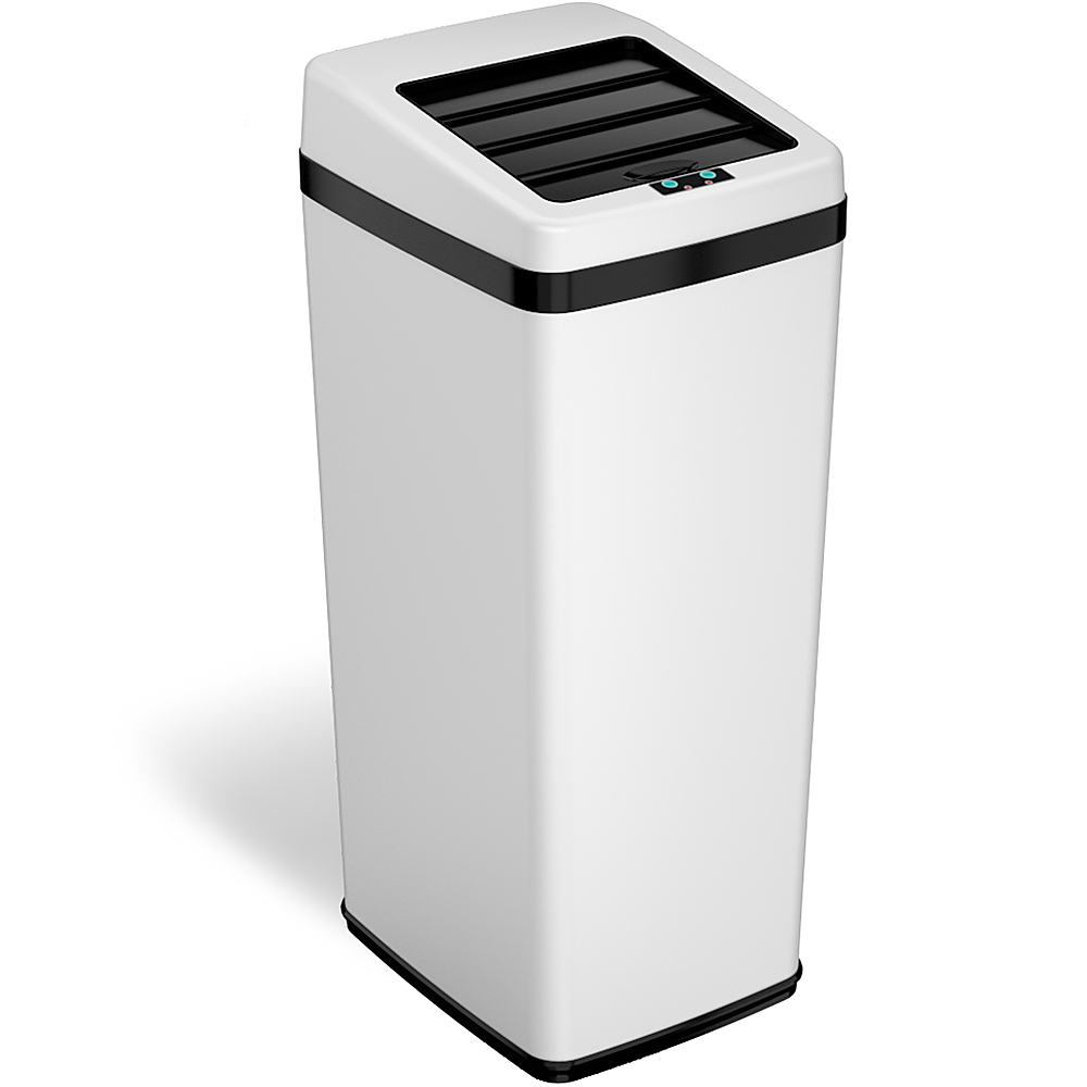 Angle View: iTouchless - 14 Gallon Sliding Lid Sensor Trash Can with AbsorbX Odor Control System, Automatic Kitchen Bin - White stainless steel