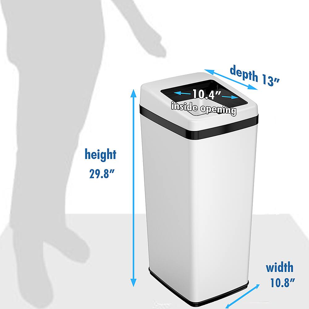 Alt View 14. iTouchless - 14 Gallon Sliding Lid Sensor Trash Can with AbsorbX Odor Control System, Automatic Kitchen Bin - White stainless steel.