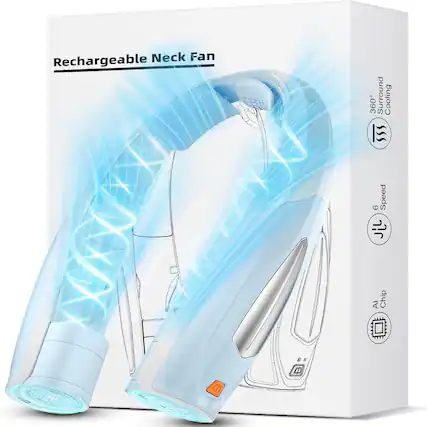 Rechargeable Neck Fan 360 Surround Cooling 6 Speed JiL Al Chip