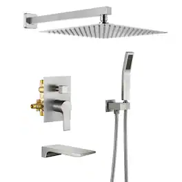 Boyel Living - 12-Inch Rain Shower System Brass SUS304 3-Function Valve Waterfall Spout cUPC - Brushed Nickel