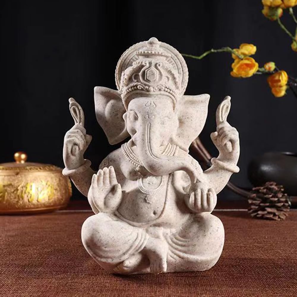 Alt View 1. Refined Abode Design - God Lord Ganesha Statue Hindu Elephant Ganpati Idol Buddha Sculptures Gift Home Temple Mandir Meditation Yoga - Sandstone 7.87".