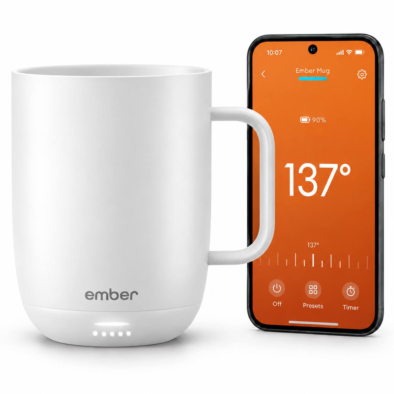 10:07  
Ember Mug  
90%  
137°  
137°  
ember  
Off  
Presets  
Timer