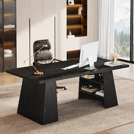 Tribesigns - Office Executive Desk with Engineered Wood Construction, Storage Shelves, for Computer Work and Writing in Home Offices - Black
