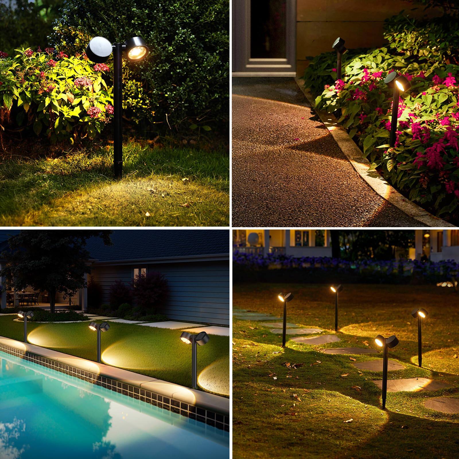 Left. Dazzed Corner - 4 Pack Solar Pathway Lights Outdoor,Dual-Head Pathway Lights - Black.