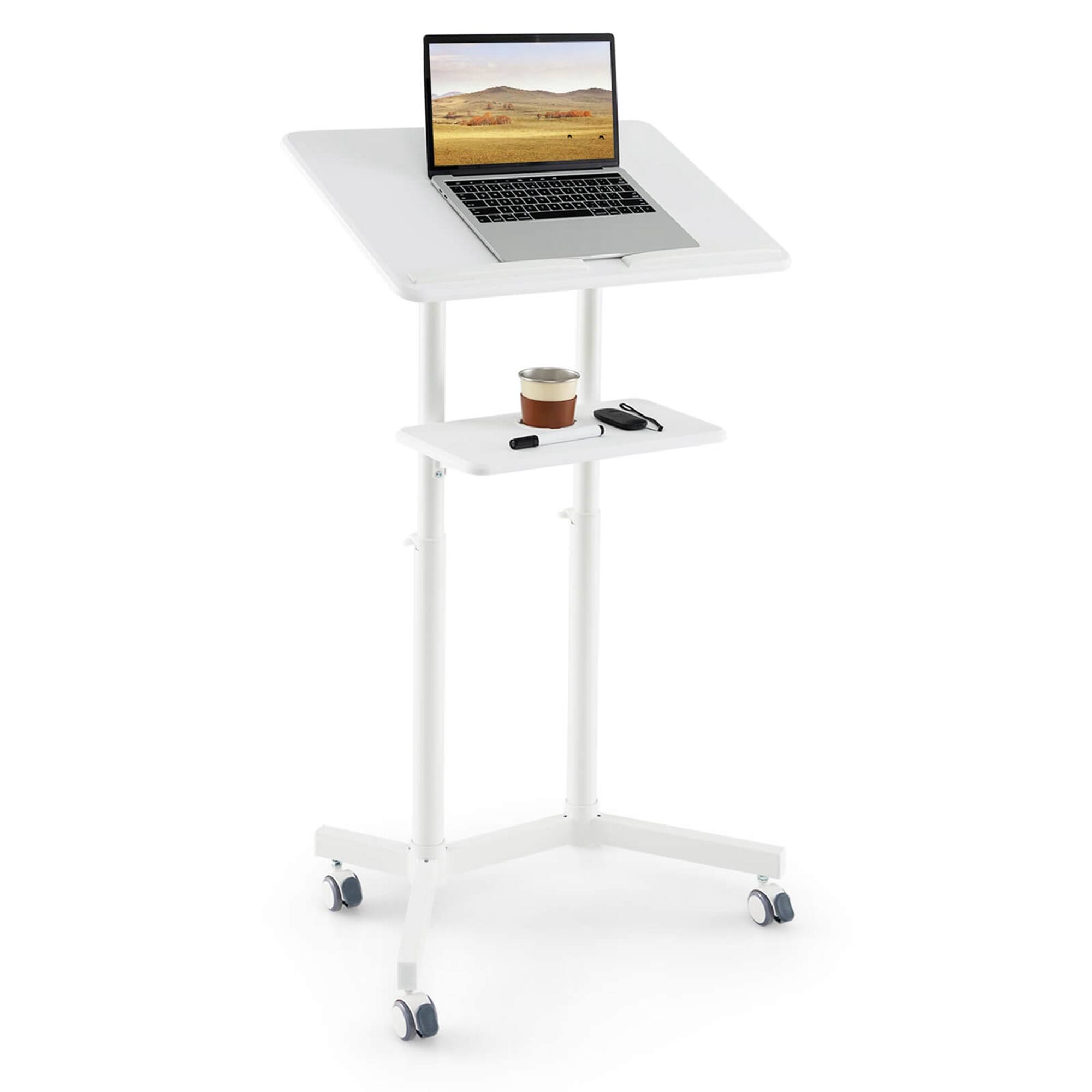 Costway - Mobile Laptop Desk with Storage Tray - White