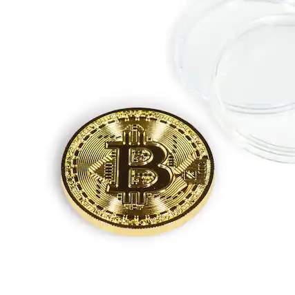 Front. Toynk - Bitcoin Collectible|Gold Plated Commemorative Blockchain Coin| Collector's Coin - Gold.