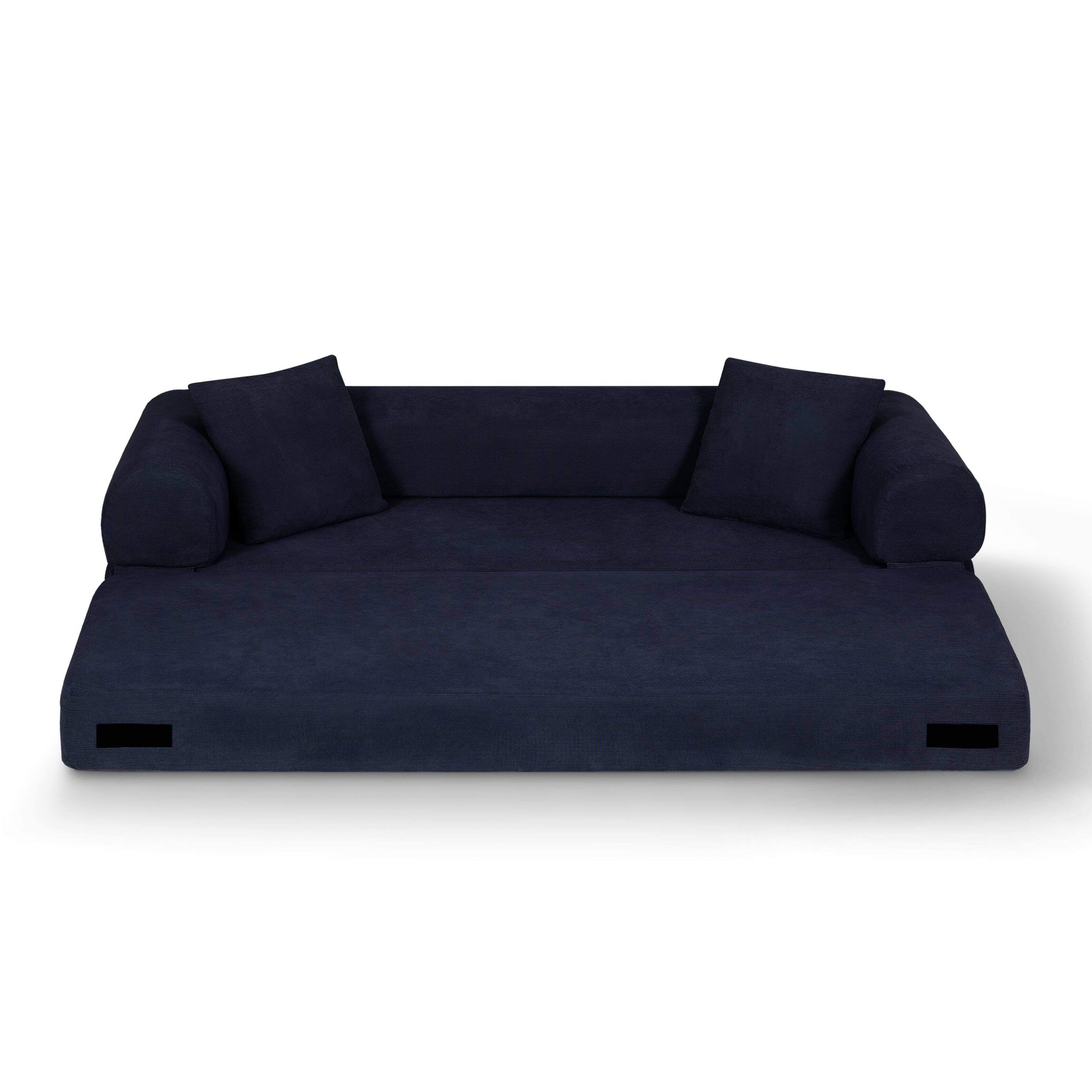 Left. Loheer - Loheer 80 Inch Convertible Sofa Bed Queen, Deep Blue Corduroy Fold Out Couch with Storage, Compressed Couch in a Box - Dark Blue.