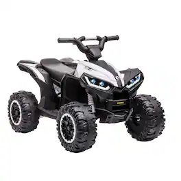 GARVEE - 12V Kids Electric ATV Quad, Ride-On 4-Wheeler w/Remote Control, Dual Motors, LED Lights & Music - White