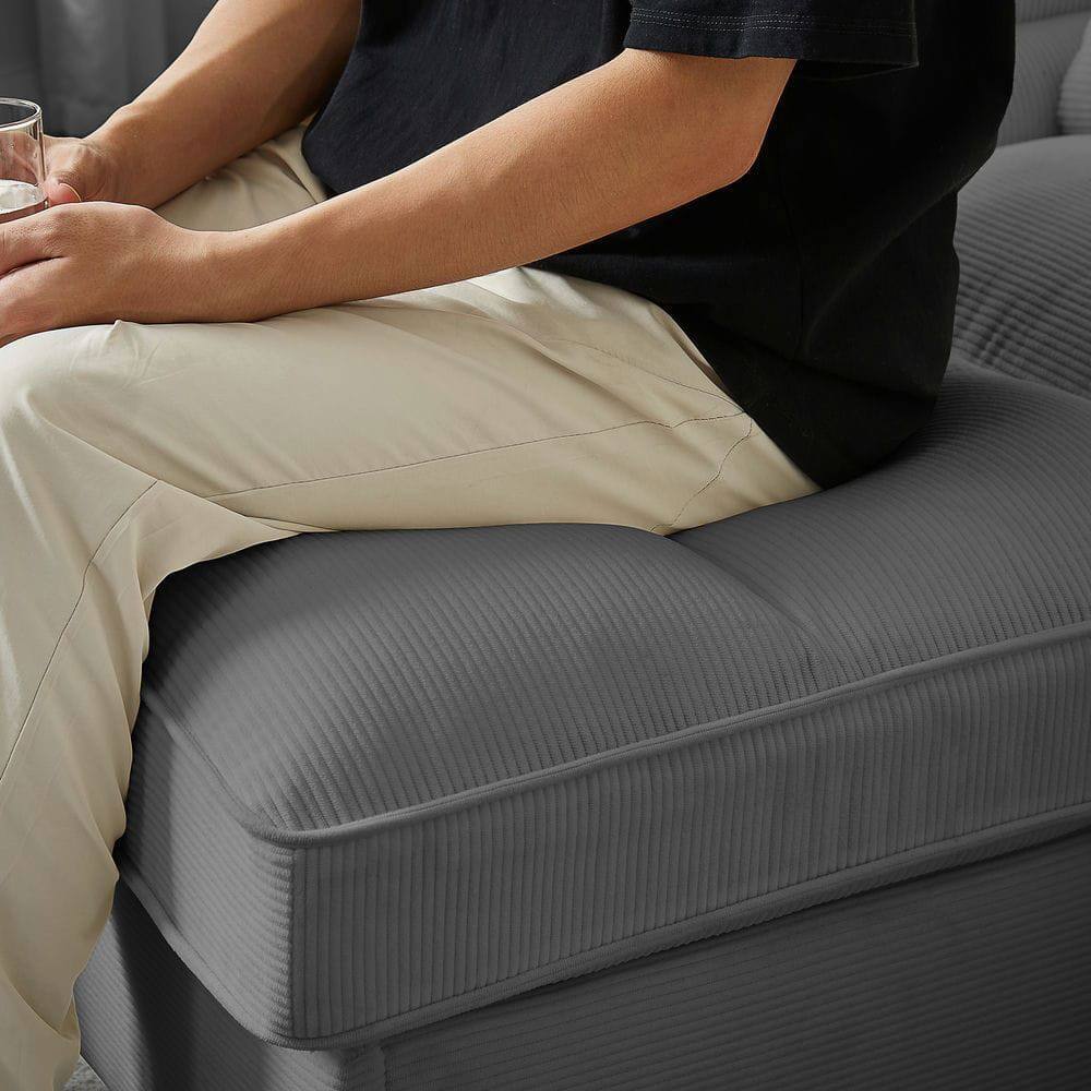 Alt View 9. Resenkos - 120" U-Shaped Sectional Sofa Bed, Corduroy 4-Seater with Storage and Cup Holders, Gray - Gray.