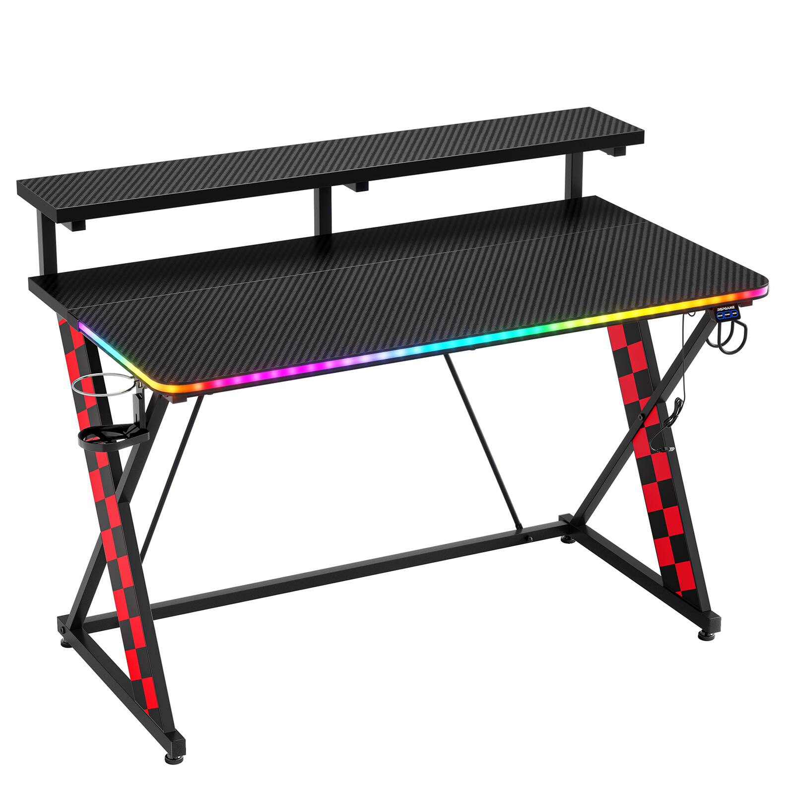 Alt View 9. RSPGAME - Basic 43" Music Sync LED Gaming Desk w/ Dynamic Color-Changing & Racing Gear Style,Ergonomic Monitor Stand Computer Desk - Black & Red.
