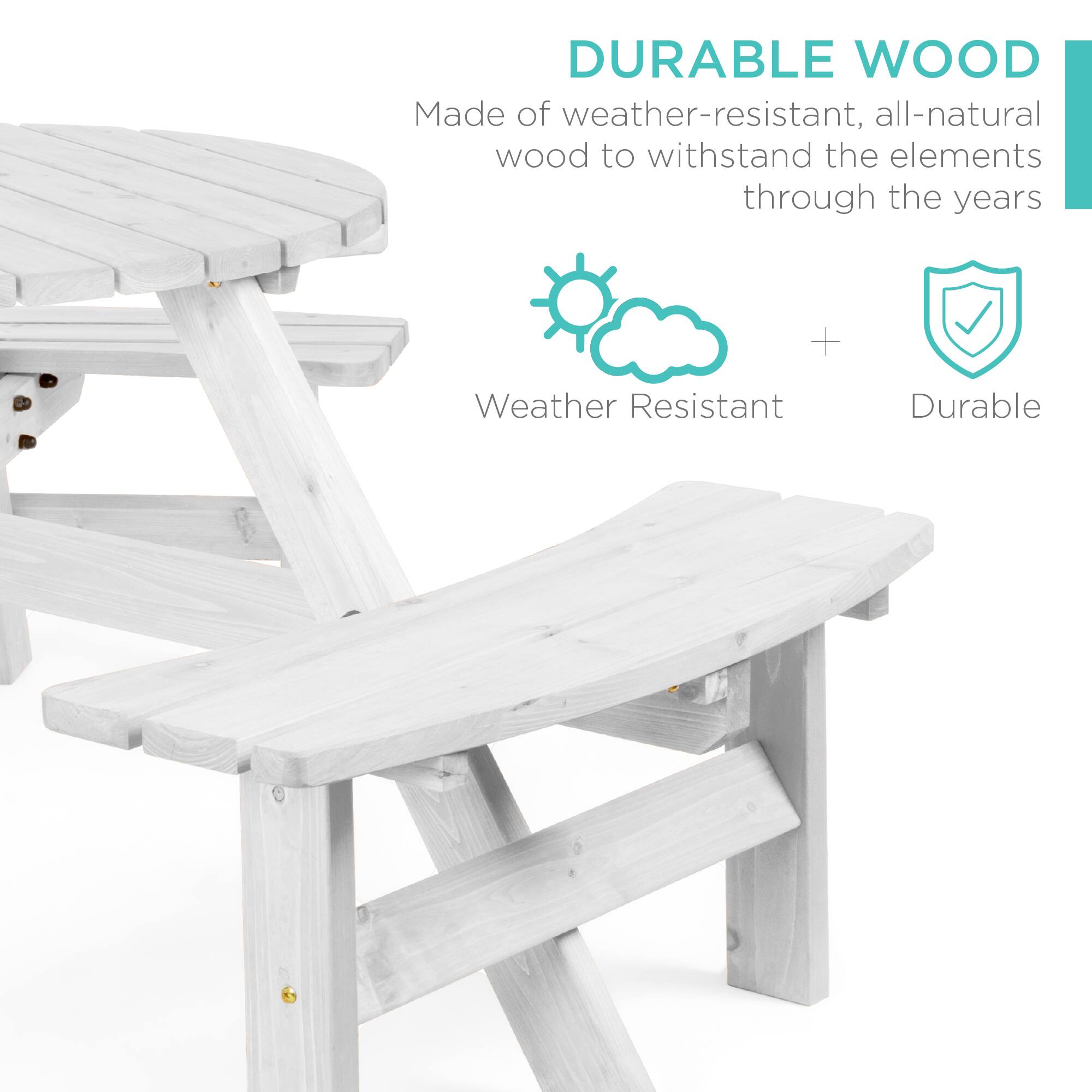DURABLE WOOD  
Made of weather-resistant, all-natural wood to withstand the elements through the years  

Weather Resistant + Durable