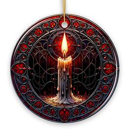 OrnamentallyYou - Candlelight for a Spine-Chilling Ambiance Stained Glass Style Ceramic Ornament Halloween Themed - Multi-colored