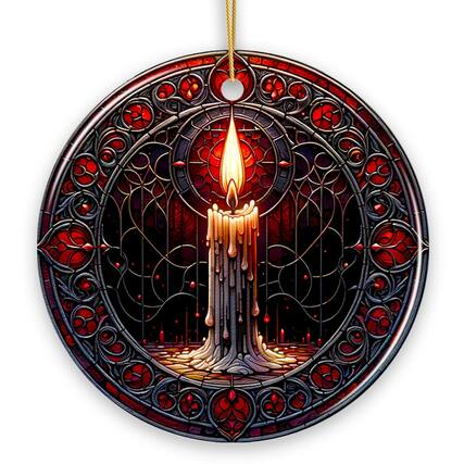 Front. OrnamentallyYou - Candlelight for a Spine-Chilling Ambiance Stained Glass Style Ceramic Ornament Halloween Themed - Multi-colored.
