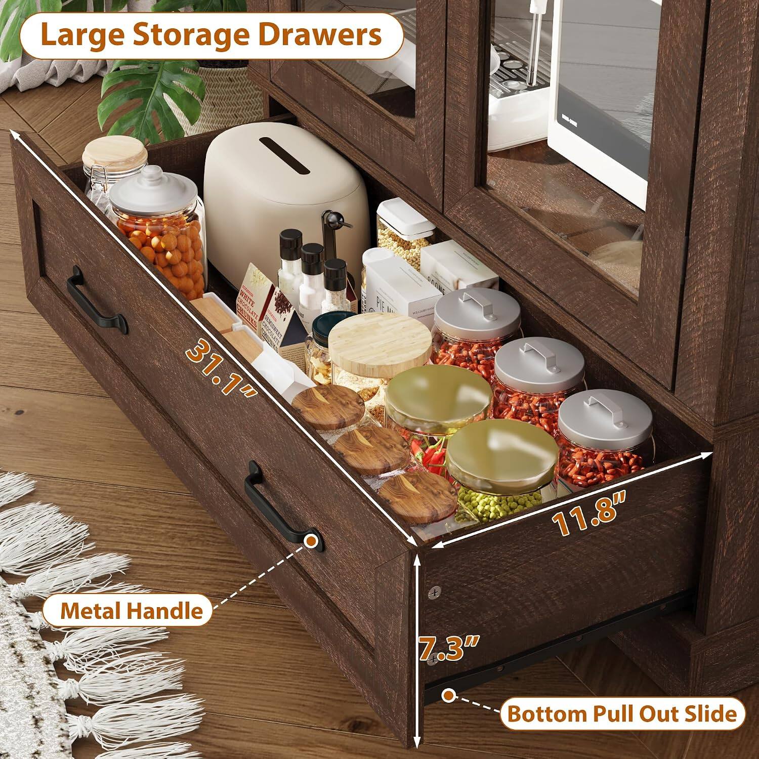 Large Storage Drawers

31.1"  
11.8"  
Metal Handle  
7.3"  
Bottom Pull Out Slide
