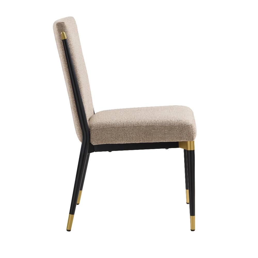 Back. Loheer - Loheer Modern Armless Dining Chairs Set of 2 Upholstered Iron Frame - Beige.