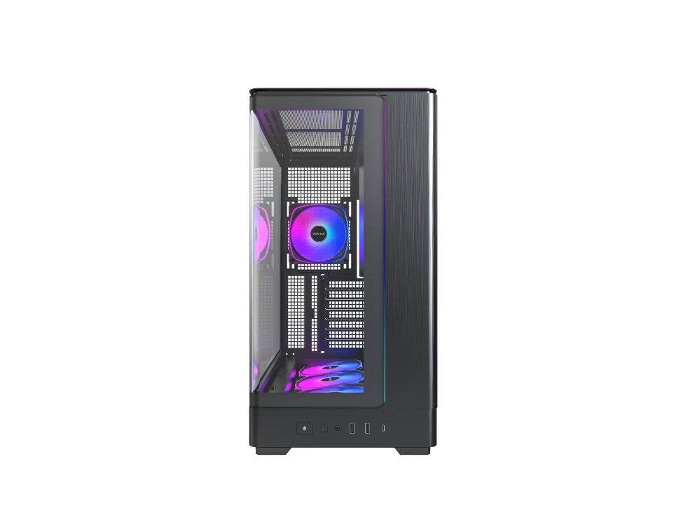 Angle. Montech - MONTECH KING 45 PRO ATX Case, Curved Glass, Chimney Airflow, 360mm Radiator, 6 ARGB Fans, Black - Black.