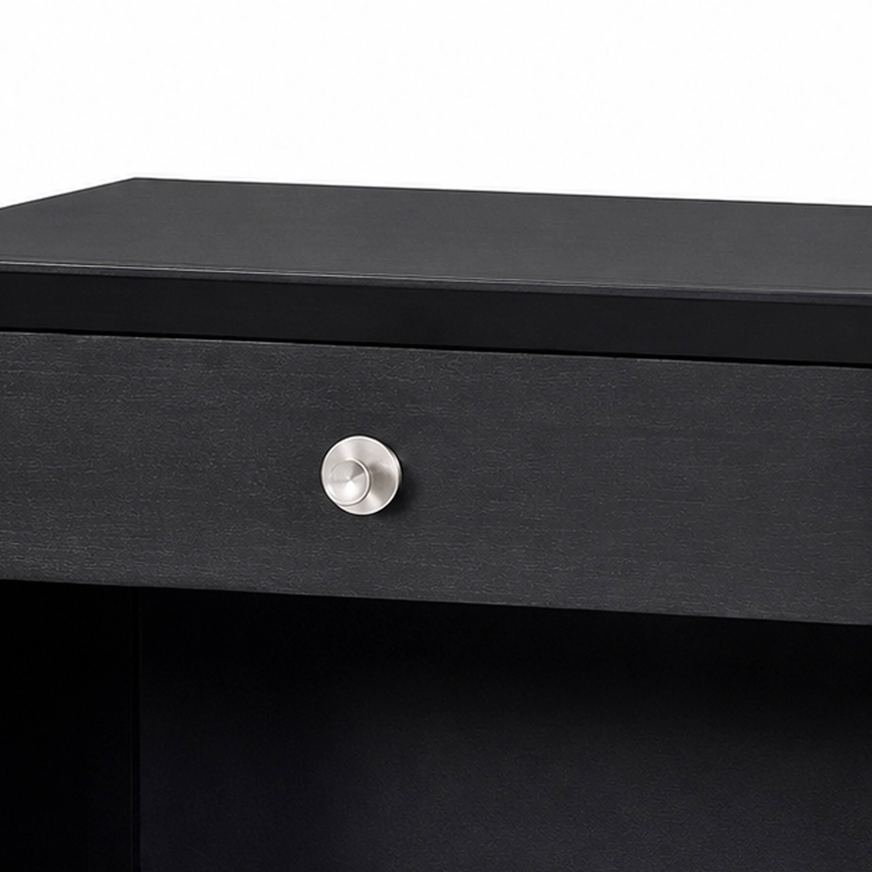 Alt View 1. Manhattan Lane - Tora Nightstand, 2 USB Ports, Drawer and Shelf, Capped Legs - Black, Silver.