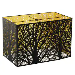 Alucset - Metal Rectangular Lamp Shade Replacement for Table Floor Lamp - Etched Forest Pattern - Black Exterior and Gold Interior - Black/Gold