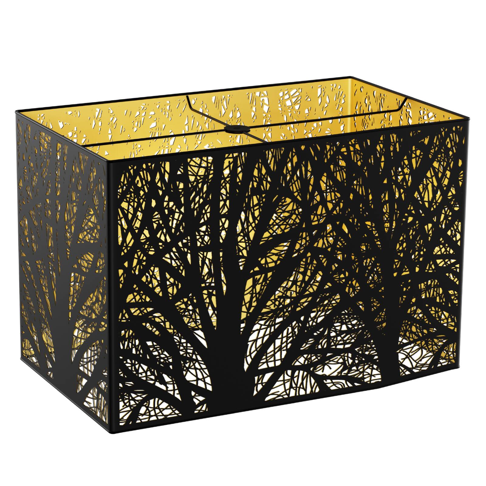 Front. Alucset - Metal Rectangular Lamp Shade Replacement for Table Floor Lamp - Etched Forest Pattern - Black Exterior and Gold Interior - Black & Gold.