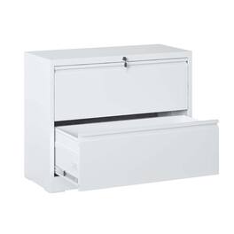 Boyel Living - 2-Drawer Metal Lateral File Cabinet with Lock, Office Locking Cabinet for Legal/Letter - White