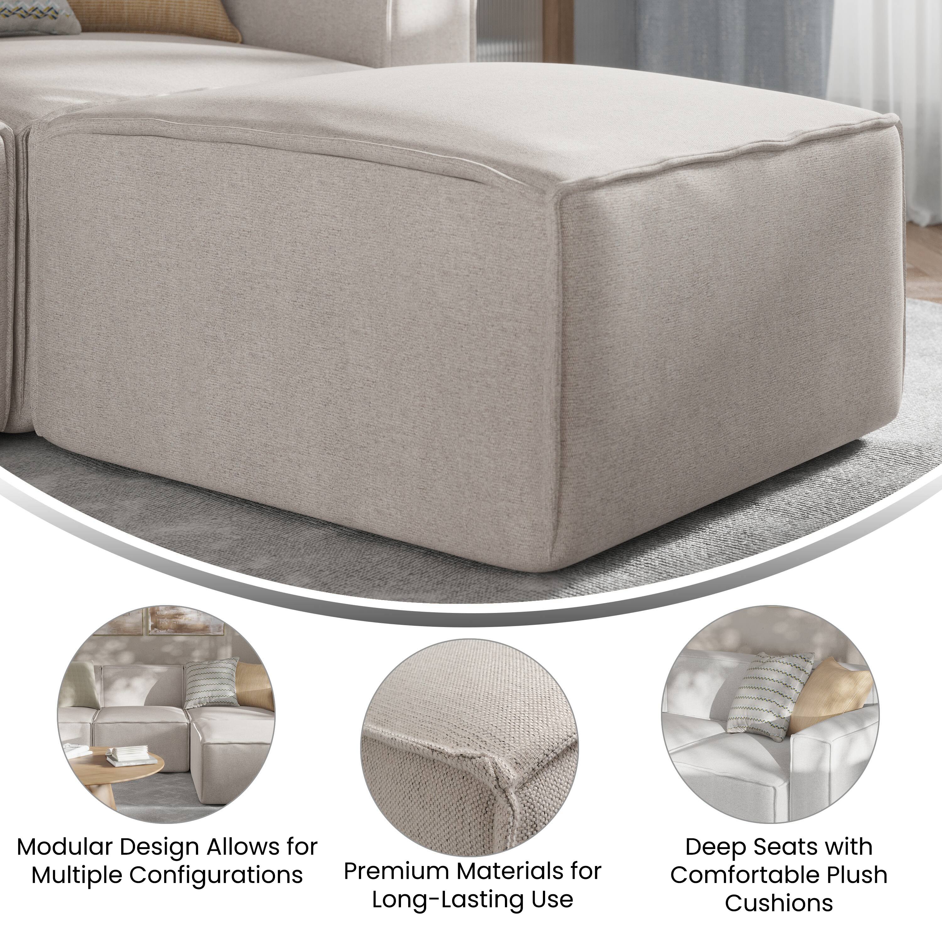 Modular Design Allows for Multiple Configurations  
Premium Materials for Long-Lasting Use  
Deep Seats with Comfortable Plush Cushions