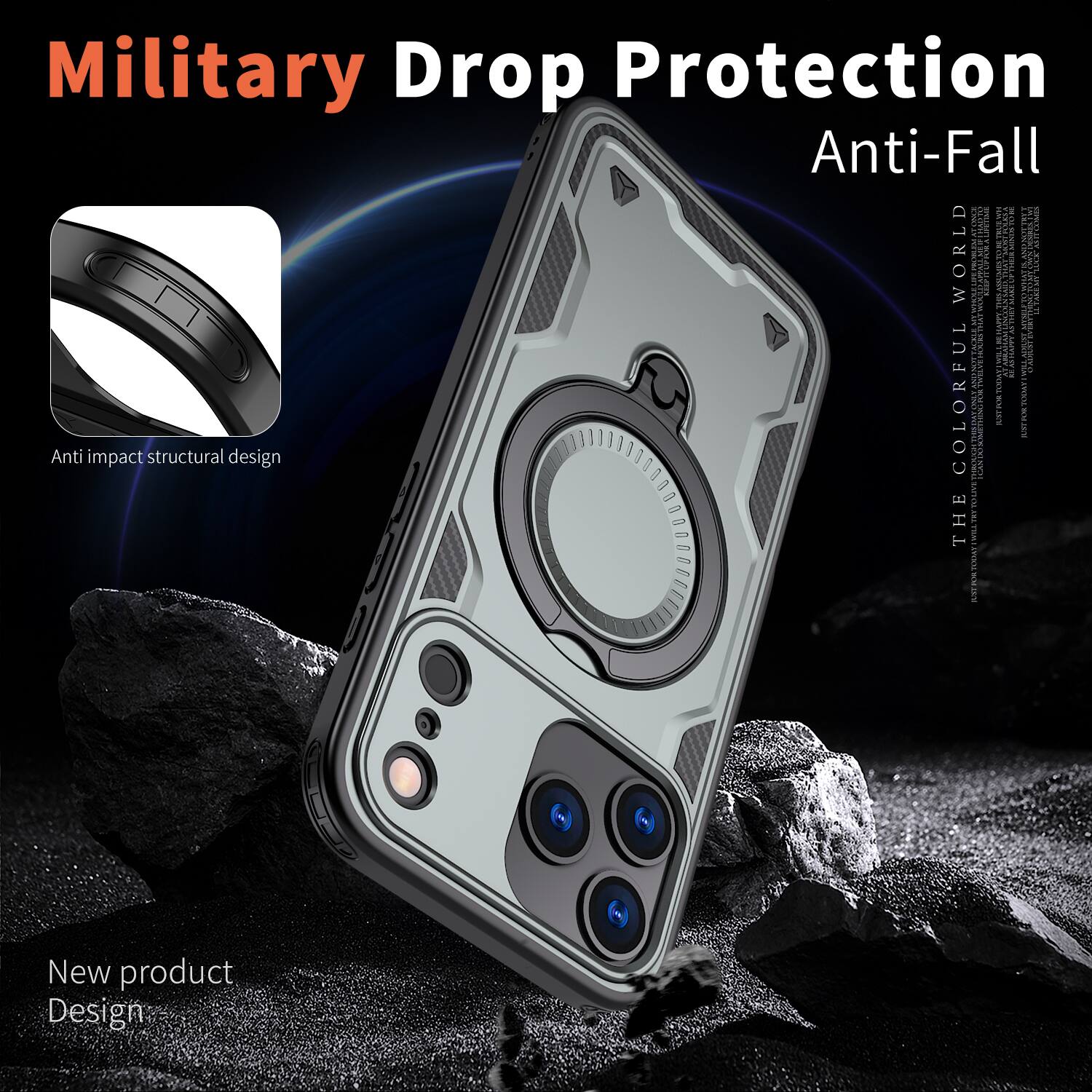 Military Drop Protection Anti-Fall

Anti impact structural design

New product Design

THE COLORFUL WORLD