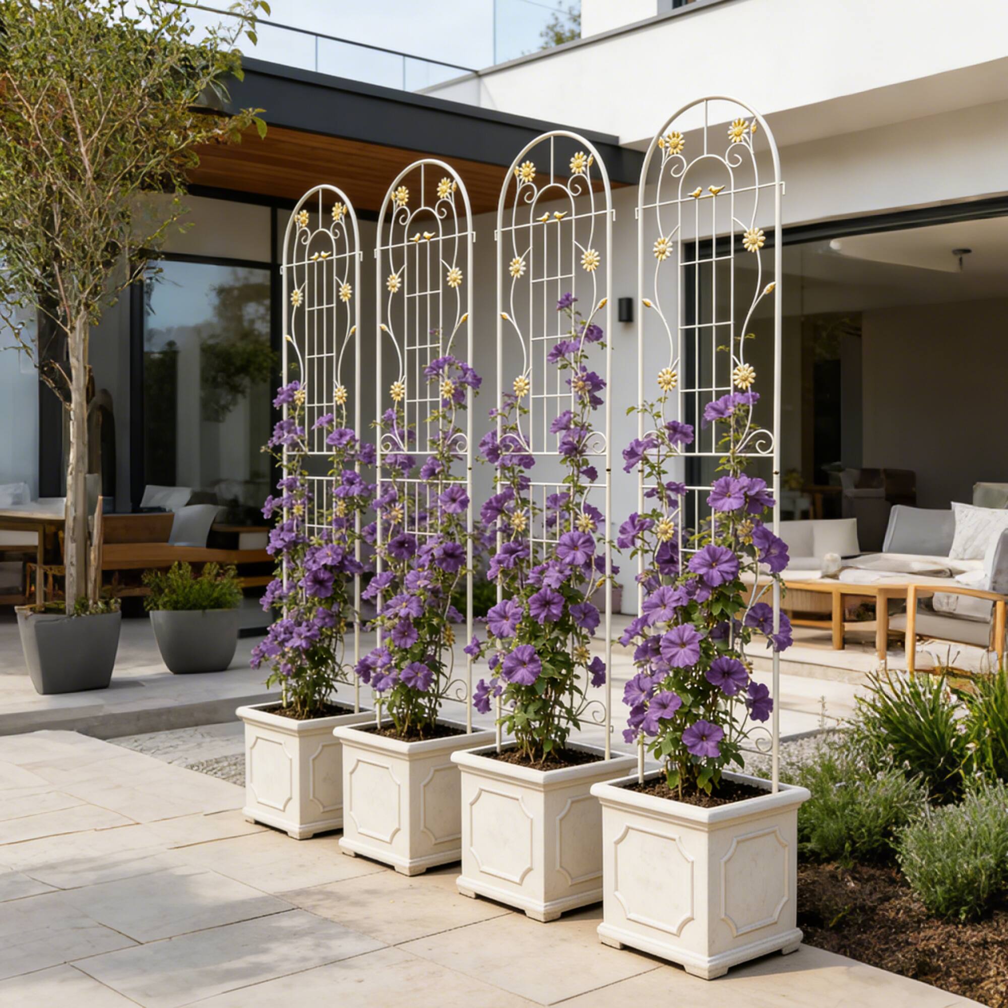 Alt View 2. Loheer - 4 Pack Rustproof Metal Garden Trellis 7.2 ft x 1.6 ft for Climbing Plants Outdoor Flower Support - Cream White.