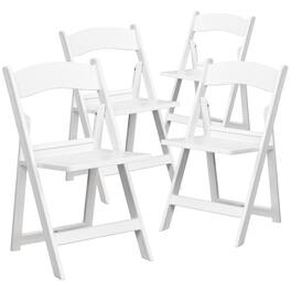 Emma + Oliver - 4 Pack 800 lb. Capacity Resin Folding Chair with Slatted Seat - White